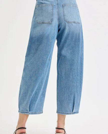 RISEN Full Size Mid Rise Fit Crop Wide Volume Leg Jeans Plus Size - THE AMERICAN BLUE