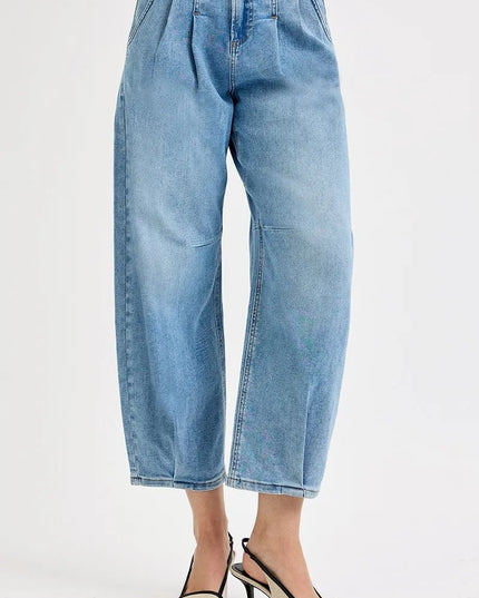 RISEN Full Size Mid Rise Fit Crop Wide Volume Leg Jeans Plus Size - THE AMERICAN BLUE
