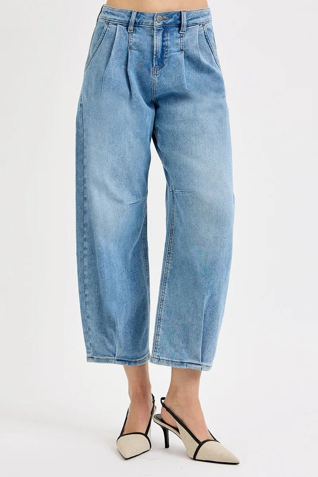 RISEN Full Size Mid Rise Fit Crop Wide Volume Leg Jeans Plus Size - THE AMERICAN BLUE