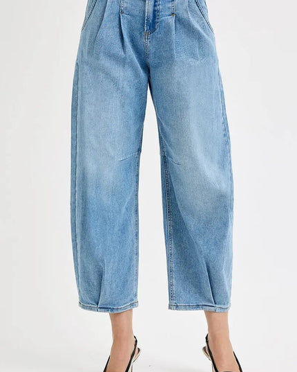 RISEN Full Size Mid Rise Fit Crop Wide Volume Leg Jeans Plus Size - THE AMERICAN BLUE