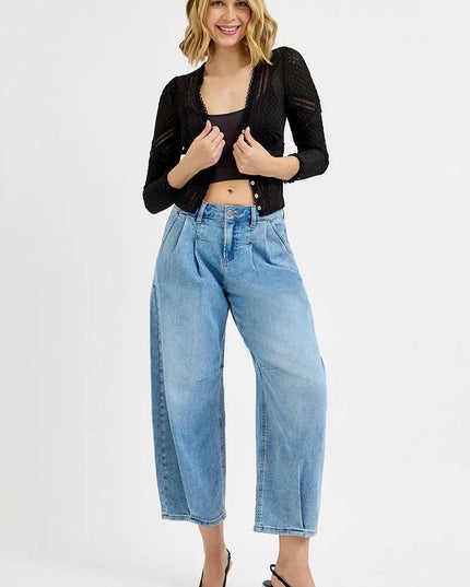 RISEN Full Size Mid Rise Fit Crop Wide Volume Leg Jeans Plus Size - THE AMERICAN BLUE