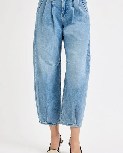 RISEN Full Size Mid Rise Fit Crop Wide Volume Leg Jeans Plus Size - THE AMERICAN BLUE