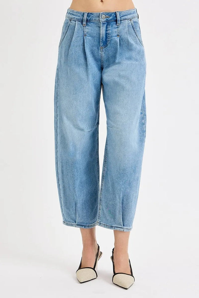 RISEN Full Size Mid Rise Fit Crop Wide Volume Leg Jeans Plus Size - THE AMERICAN BLUE
