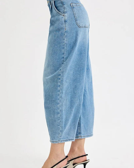 RISEN Full Size Mid Rise Fit Crop Wide Volume Leg Jeans Plus Size - THE AMERICAN BLUE