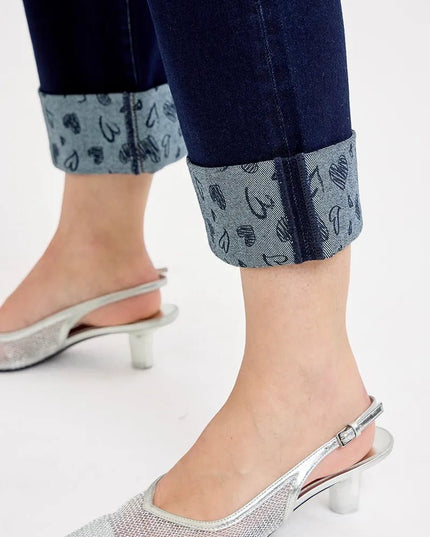 RISEN Full Size Mid Rise Fit Crop Wide With Printed Cuff Jeans Plus Size - THE AMERICAN BLUE