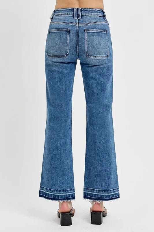 RISEN Full Size Raw Hem Ankle Bootcut Jeans Plus Size - THE AMERICAN BLUE