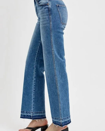 RISEN Full Size Raw Hem Ankle Bootcut Jeans Plus Size - THE AMERICAN BLUE