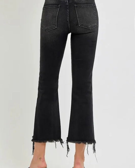 RISEN Full Size Raw Hem Cropped Flare Jeans Plus Size - THE AMERICAN BLUE