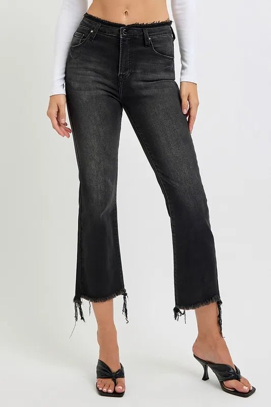 RISEN Full Size Raw Hem Cropped Flare Jeans Plus Size - THE AMERICAN BLUE
