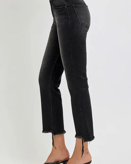 RISEN Full Size Raw Hem Cropped Flare Jeans Plus Size - THE AMERICAN BLUE