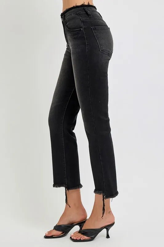 RISEN Full Size Raw Hem Cropped Flare Jeans Plus Size - THE AMERICAN BLUE