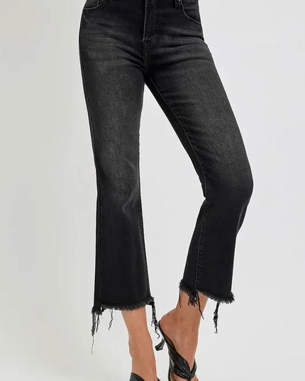 RISEN Full Size Raw Hem Cropped Flare Jeans Plus Size - THE AMERICAN BLUE