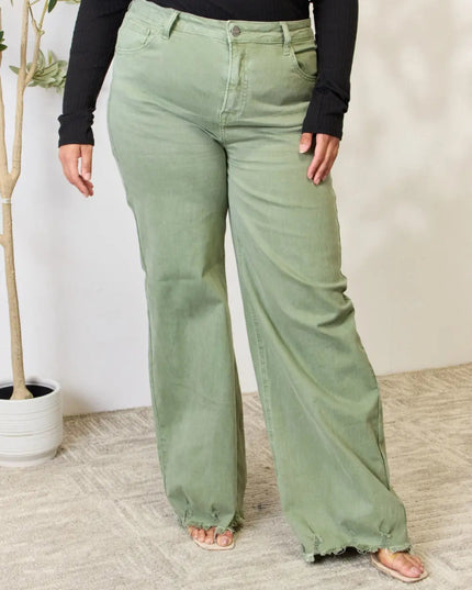 RISEN Full Size Raw Hem Wide - Leg Jeans - THE AMERICAN BLUE