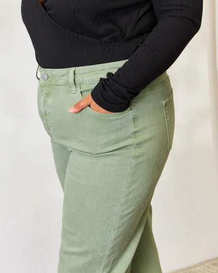 RISEN Full Size Raw Hem Wide - Leg Jeans - THE AMERICAN BLUE