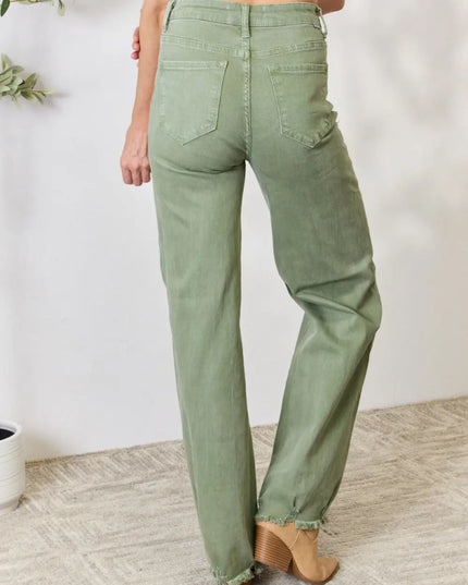 RISEN Full Size Raw Hem Wide - Leg Jeans - THE AMERICAN BLUE