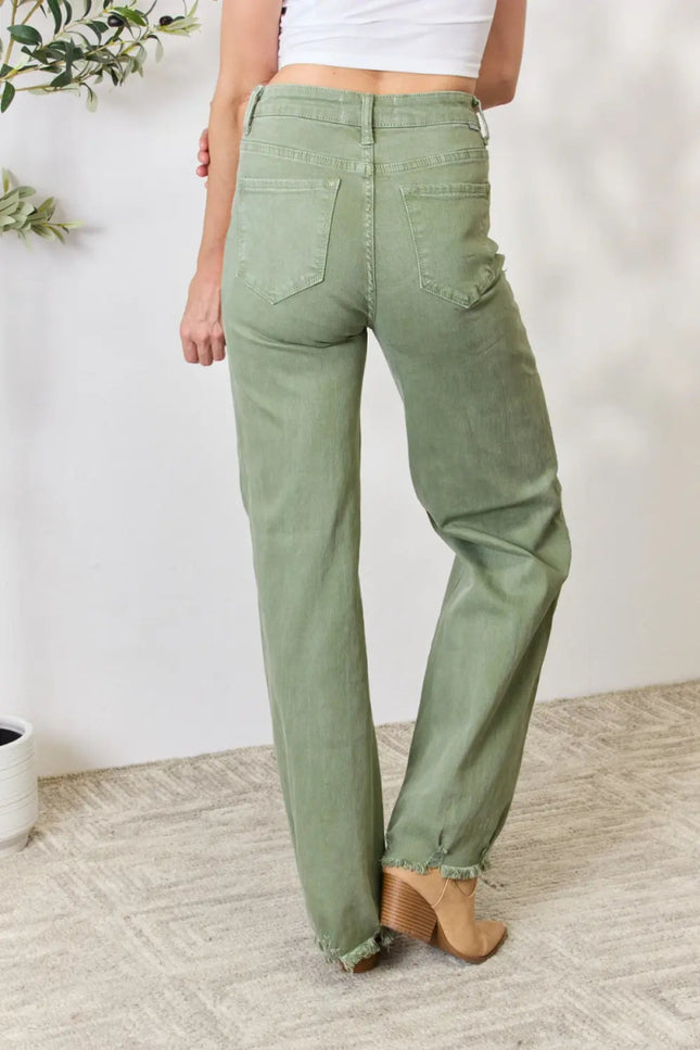 RISEN Full Size Raw Hem Wide - Leg Jeans - THE AMERICAN BLUE