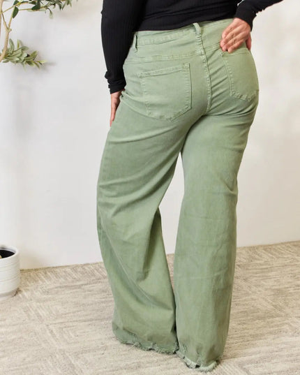 RISEN Full Size Raw Hem Wide - Leg Jeans - THE AMERICAN BLUE