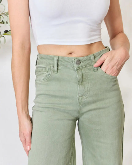 RISEN Full Size Raw Hem Wide - Leg Jeans - THE AMERICAN BLUE