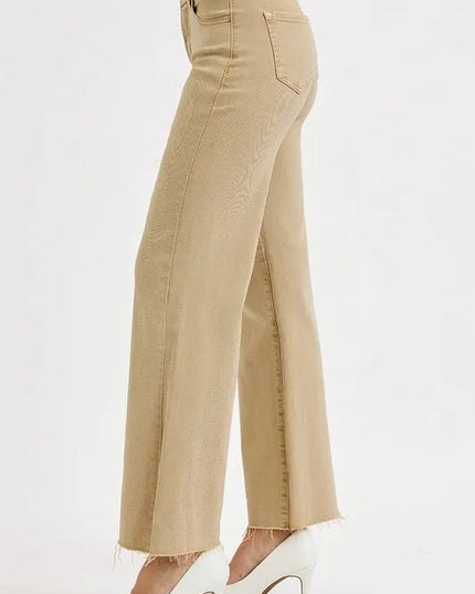 RISEN Full Size Raw Hem Wide Leg Jeans Plus Size - THE AMERICAN BLUE