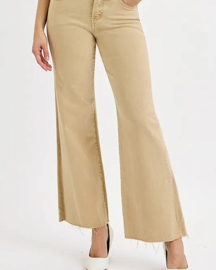 RISEN Full Size Raw Hem Wide Leg Jeans Plus Size - THE AMERICAN BLUE