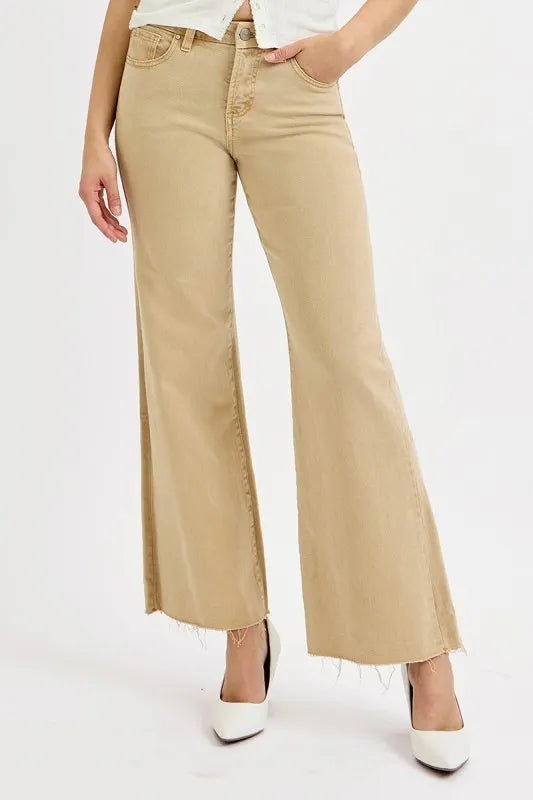RISEN Full Size Raw Hem Wide Leg Jeans Plus Size - THE AMERICAN BLUE