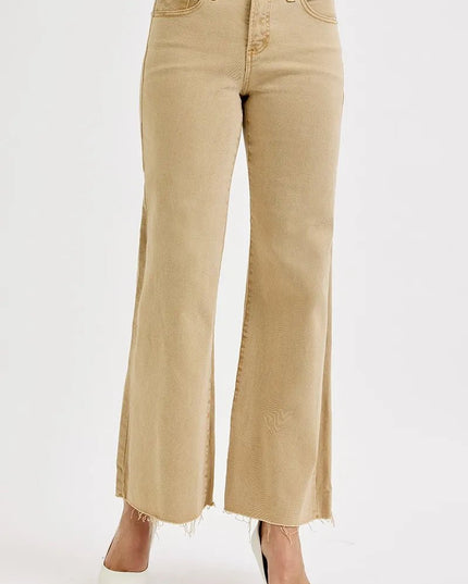 RISEN Full Size Raw Hem Wide Leg Jeans Plus Size - THE AMERICAN BLUE