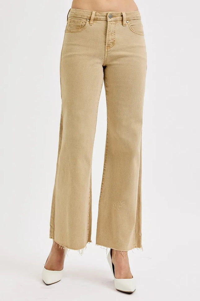 RISEN Full Size Raw Hem Wide Leg Jeans Plus Size - THE AMERICAN BLUE