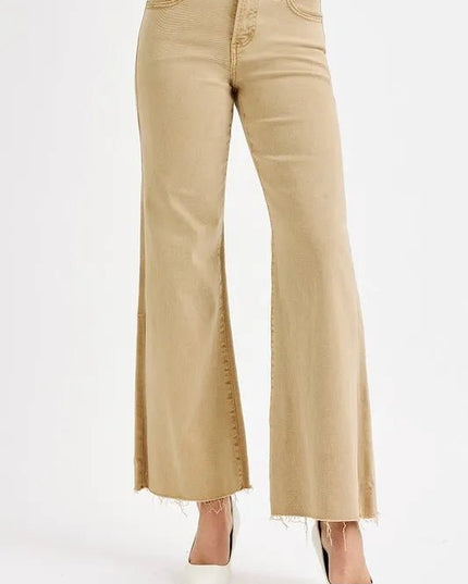 RISEN Full Size Raw Hem Wide Leg Jeans Plus Size - THE AMERICAN BLUE