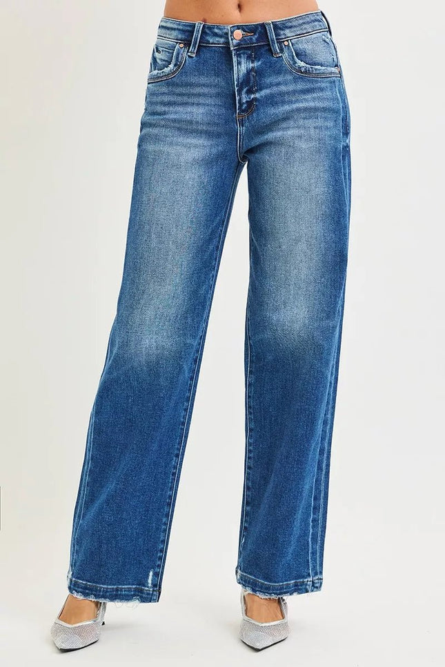 RISEN Full Size Slouchy Baggy Jeans Pocket Side Seam Detail Plus Size - THE AMERICAN BLUE