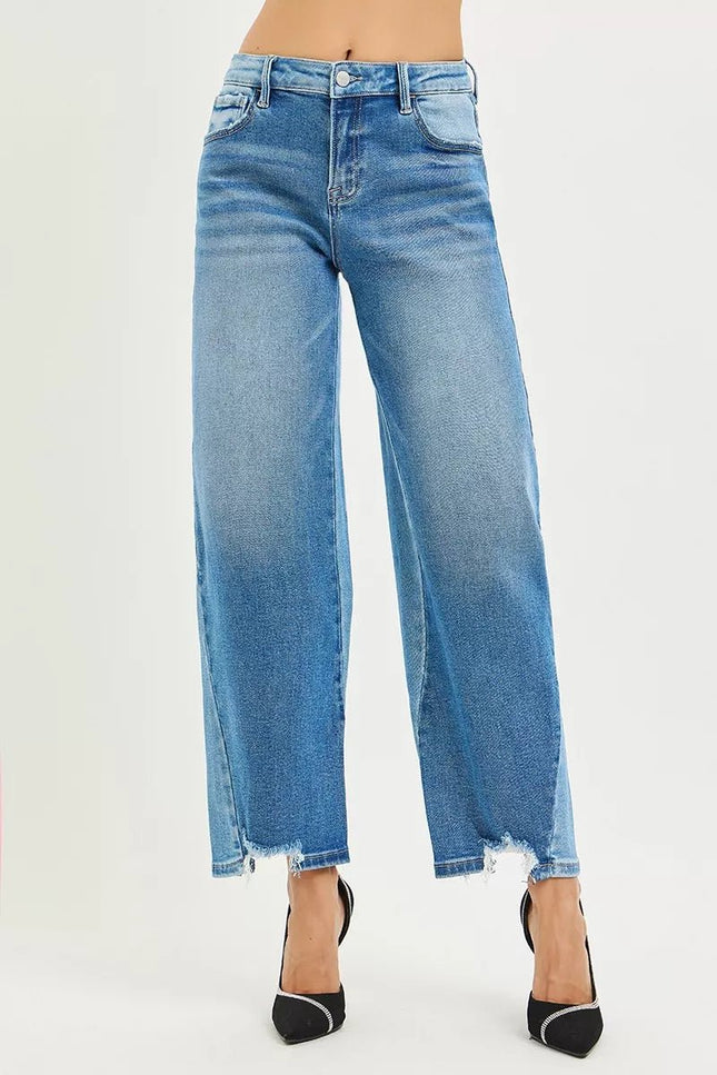 RISEN Full Size Slouchy Cropped Barrel Jeans with Contrast Wash Plus Size - THE AMERICAN BLUE