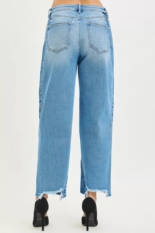 RISEN Full Size Slouchy Cropped Barrel Jeans with Contrast Wash Plus Size - THE AMERICAN BLUE