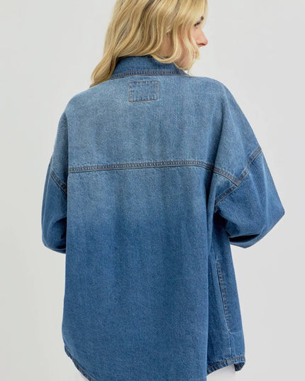 RISEN Full Size Snap Down Long Sleeve Denim Shacket - THE AMERICAN BLUE