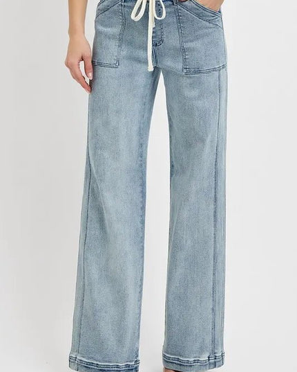 RISEN Full Size Straight Leg Jeans with Pockets Plus Size - THE AMERICAN BLUE
