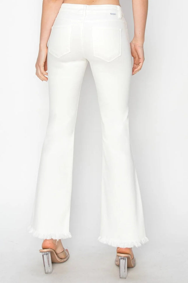 RISEN Full Size Tummy Control Crop Flare Step Hem Pants - THE AMERICAN BLUE
