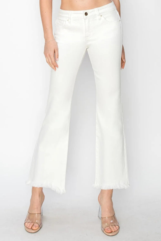 RISEN Full Size Tummy Control Crop Flare Step Hem Pants - THE AMERICAN BLUE