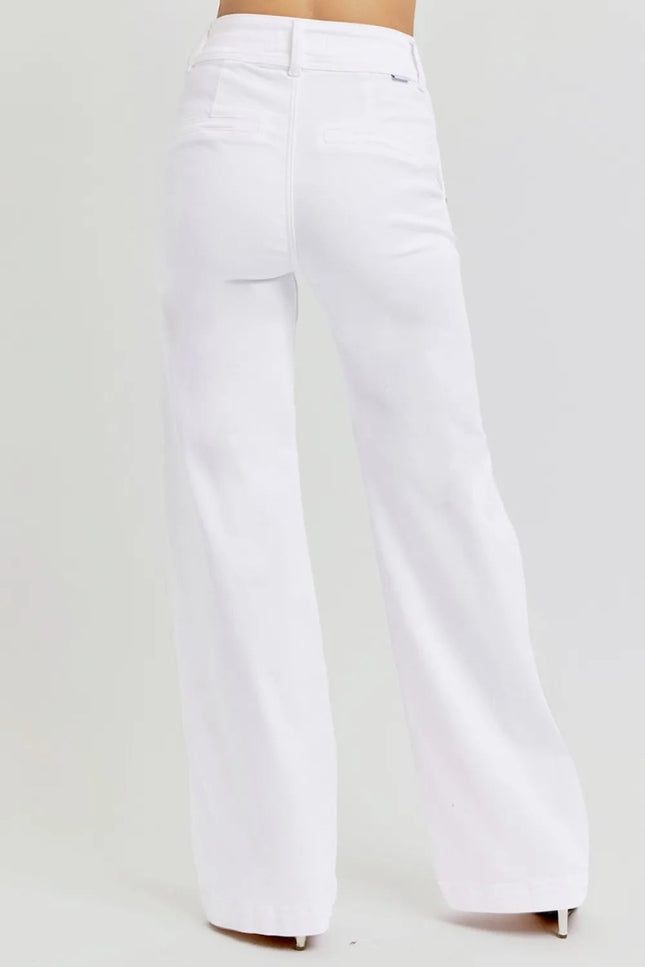 RISEN Full Size Tummy Control Double Button Wide Leg Jeans - THE AMERICAN BLUE