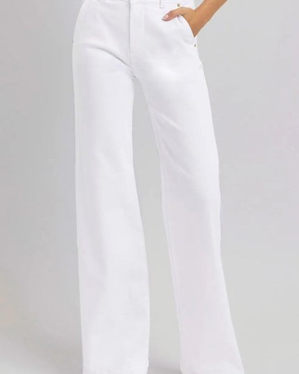 RISEN Full Size Tummy Control Double Button Wide Leg Jeans - THE AMERICAN BLUE