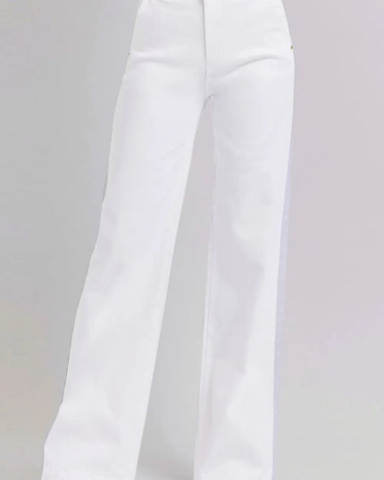 RISEN Full Size Tummy Control Double Button Wide Leg Jeans - THE AMERICAN BLUE