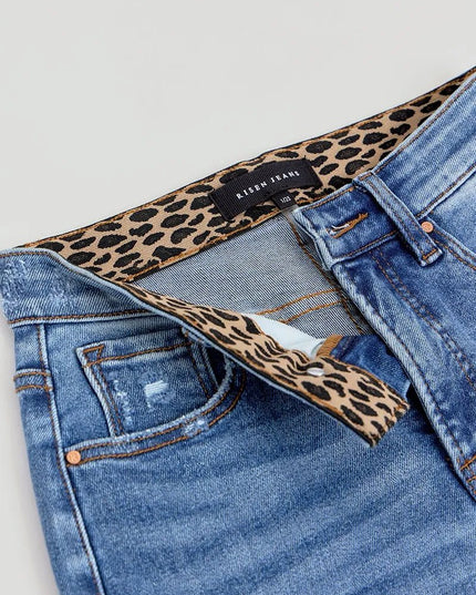 RISEN Full Size Tummy Control Elastic Band High Rise Wide Jeans Plus Size - THE AMERICAN BLUE