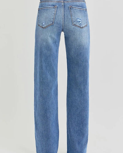RISEN Full Size Tummy Control Elastic Band High Rise Wide Jeans Plus Size - THE AMERICAN BLUE