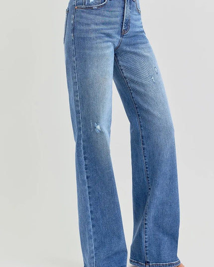RISEN Full Size Tummy Control Elastic Band High Rise Wide Jeans Plus Size - THE AMERICAN BLUE