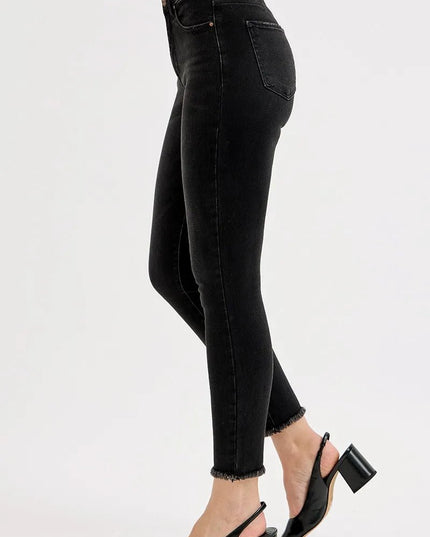 RISEN Full Size Tummy Control High Rise Adjustable Waist Skinny Jeans Plus Size - THE AMERICAN BLUE