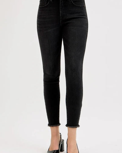 RISEN Full Size Tummy Control High Rise Adjustable Waist Skinny Jeans Plus Size - THE AMERICAN BLUE