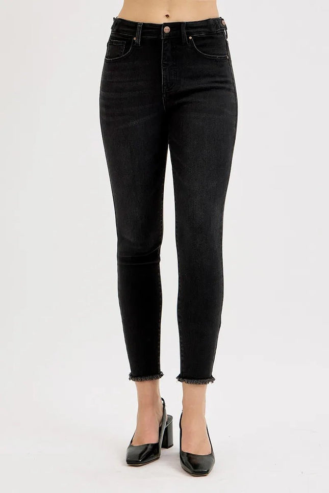 RISEN Full Size Tummy Control High Rise Adjustable Waist Skinny Jeans Plus Size - THE AMERICAN BLUE
