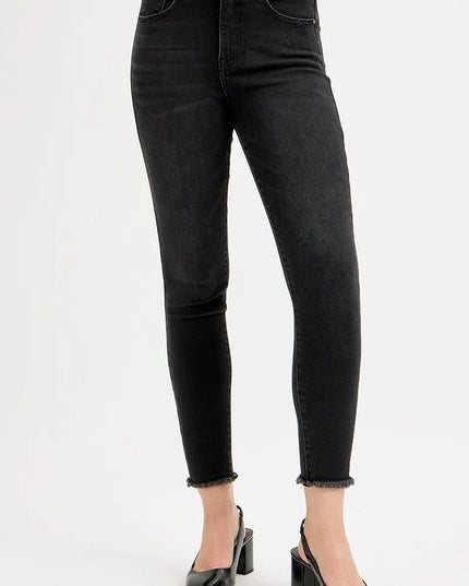 RISEN Full Size Tummy Control High Rise Adjustable Waist Skinny Jeans Plus Size - THE AMERICAN BLUE