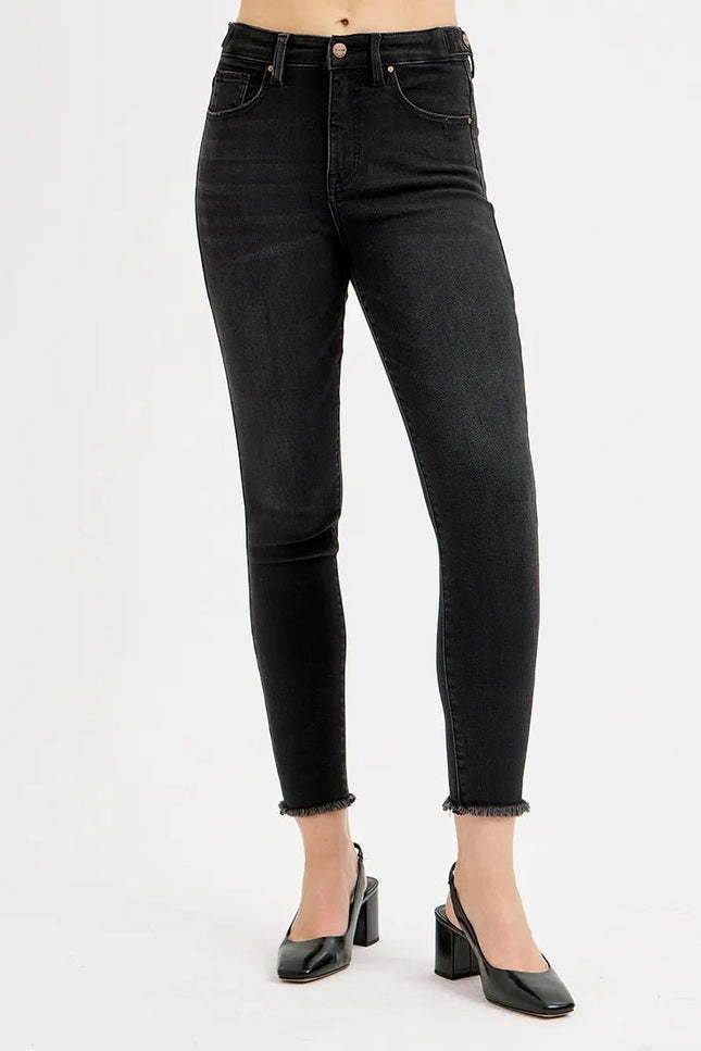 RISEN Full Size Tummy Control High Rise Adjustable Waist Skinny Jeans Plus Size - THE AMERICAN BLUE