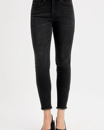 RISEN Full Size Tummy Control High Rise Adjustable Waist Skinny Jeans Plus Size - THE AMERICAN BLUE