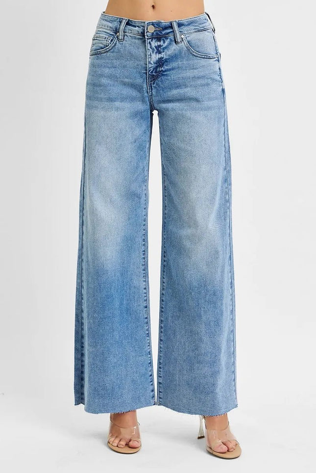 RISEN Full Size Tummy Control High Rise Ankle Palazzo Jeans Plus Size - THE AMERICAN BLUE