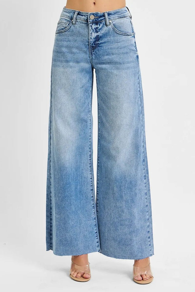 RISEN Full Size Tummy Control High Rise Ankle Palazzo Jeans Plus Size - THE AMERICAN BLUE
