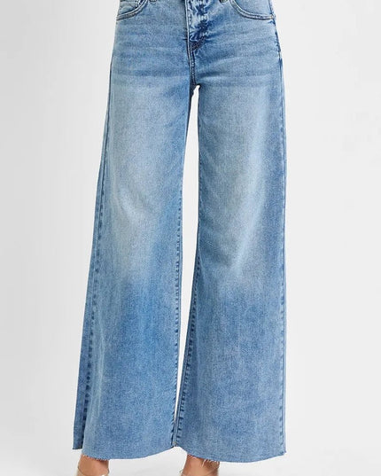 RISEN Full Size Tummy Control High Rise Ankle Palazzo Jeans Plus Size - THE AMERICAN BLUE